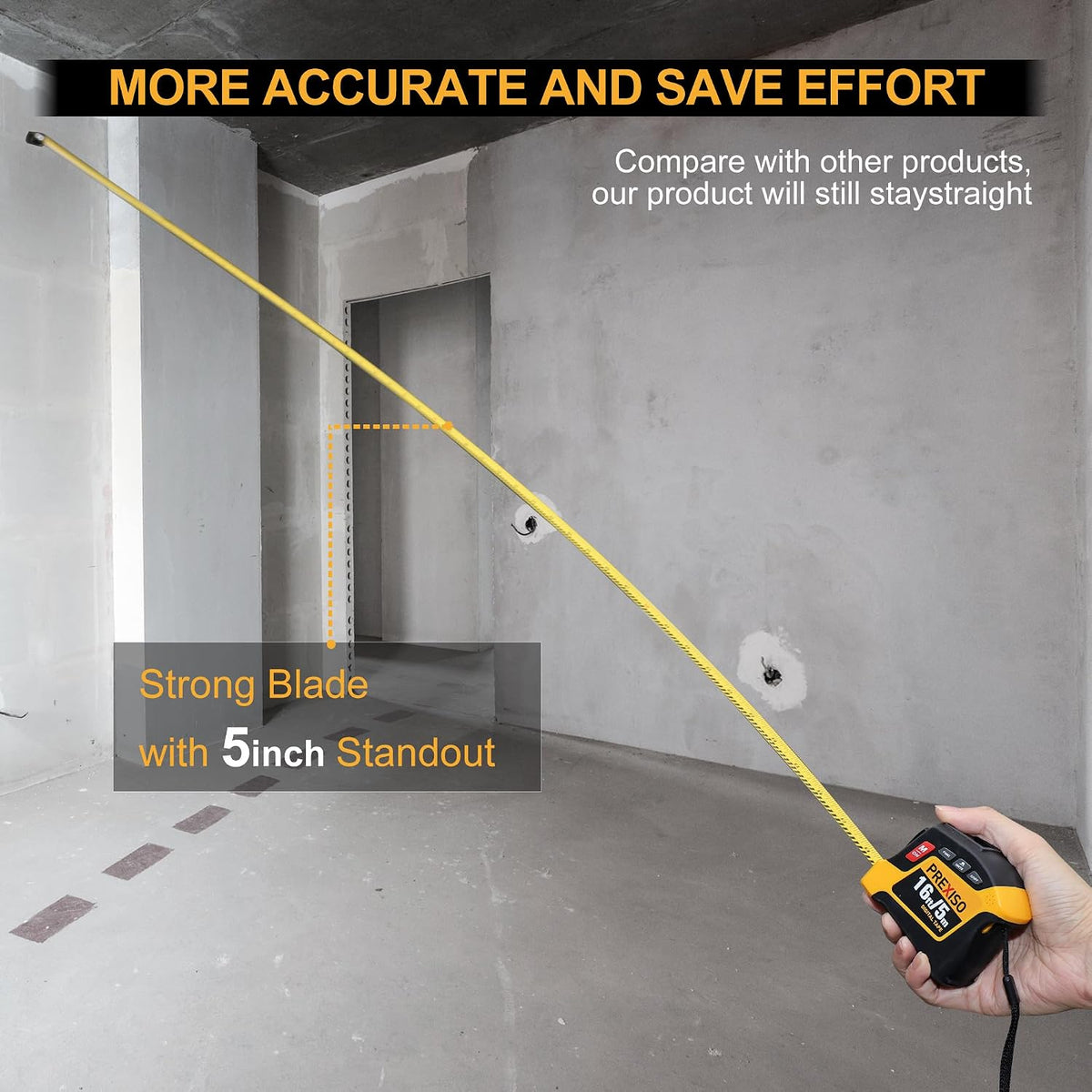 PREXISO 2-in-1 Digital Tape Measure, 16Ft Rechargeable Measuring Tape | Auto Lock Digital Measuring Tape Magnetic, Ft/Ft+in/in/M/CM/MM - Metric & Inch Measurement Tape Pythagorean, Area, Volume