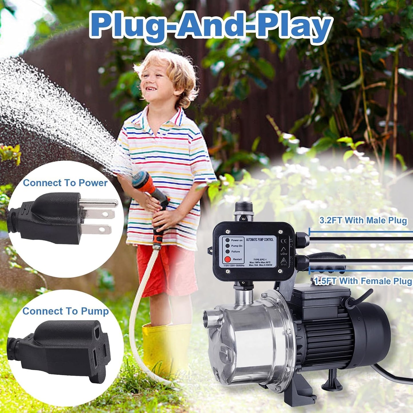 Smart Water Pump Pressure Controller - Automatic Electronic Switch, Adjustable Pressure Range 1.5-2.5bar, Easy Plug-and-Play, 110-120V, Ideal for Various Pump Types