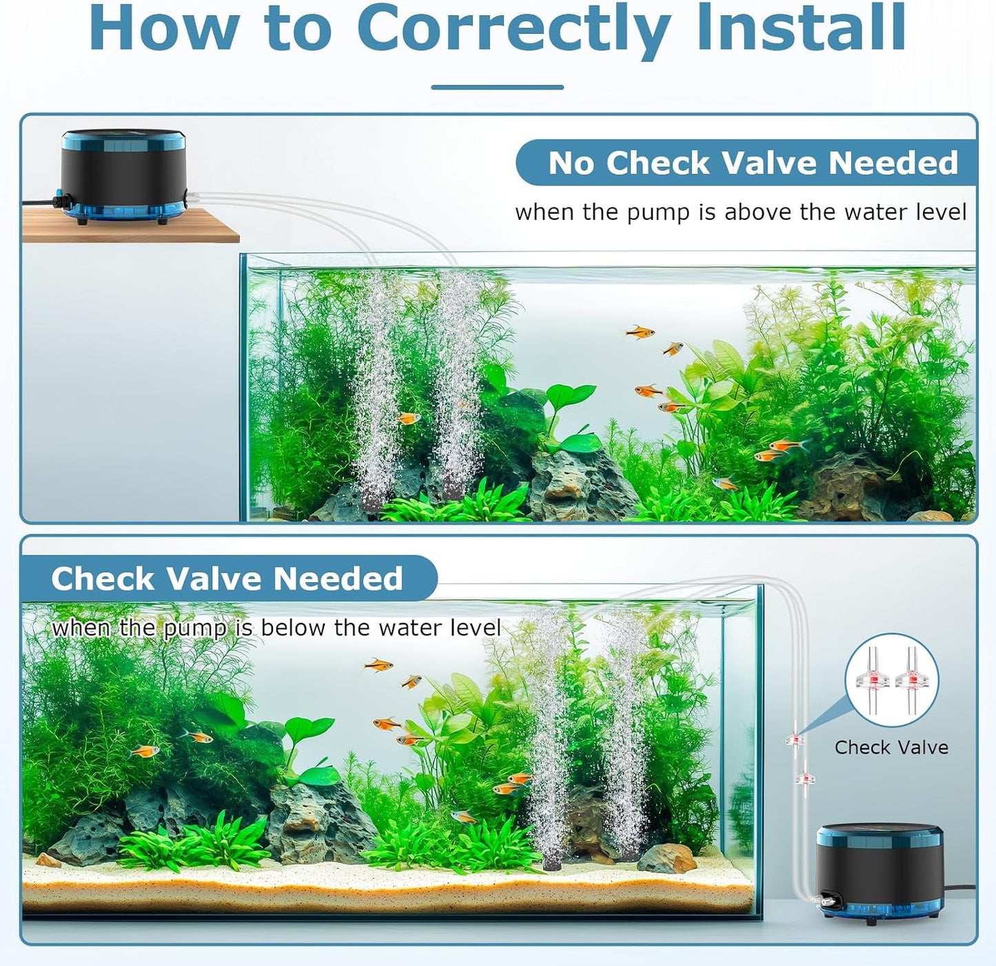 hygger Aquarium Air Pump Dual Outlet, Quiet Powerful Fish Tank Aerator 4W/8W, Adjustable Oxygen Pump with Air Stone, Bubbler for Fish Tank Up to 200 Gallon