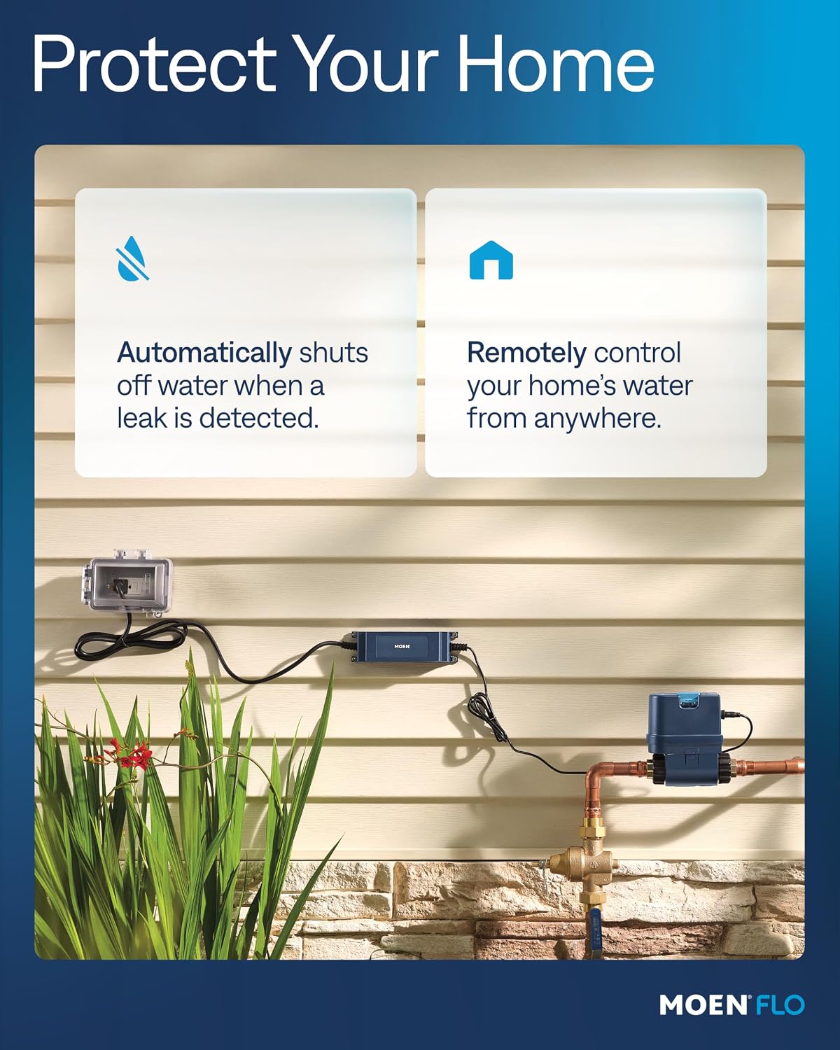 Moen Flo Shutoff, Automatic Water Leak Detector & Shutoff, 3/4" | Automatic Shutoff, Leak Detection, MicroLeak Tests, Monitors Flow, Pressure, Moisture, and Temperature, WiFi App Control