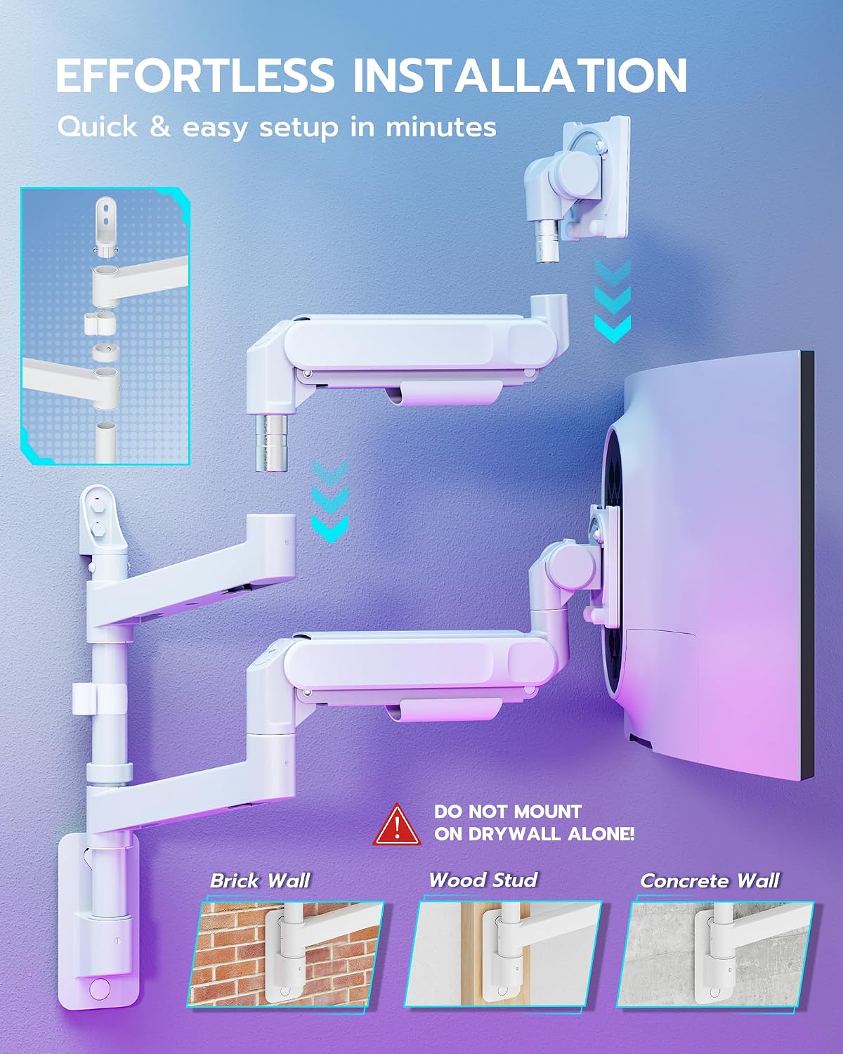 ARES WING Dual Monitor Wall Mount for 24-57 Inch Ultrawide Screen, White