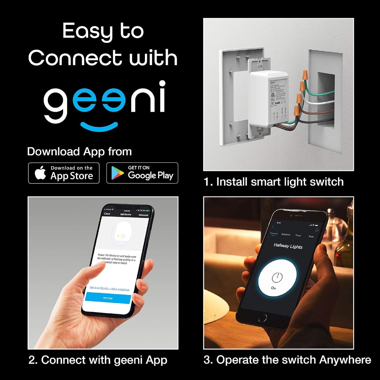 Geeni TAP Smart Light Switch, White, 1 Switch - Requires Neutral Wire - Works with Amazon Alexa and Google Home Requires 2.4 GHz Wi-Fi