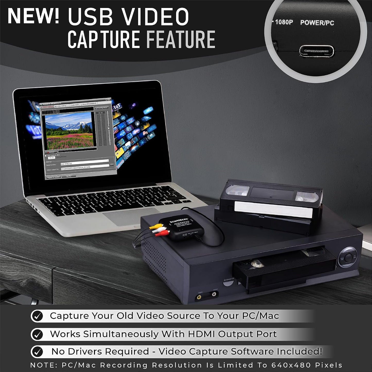 AV to HDMI Converter & Recorder 2.0 - AV RCA Composite to 1080P HDMI TV Upscaler - for VCR, VHS, DVD, Camcorder, Hi8, Gaming - 4:3 Aspect Ratio - USB Video Capture