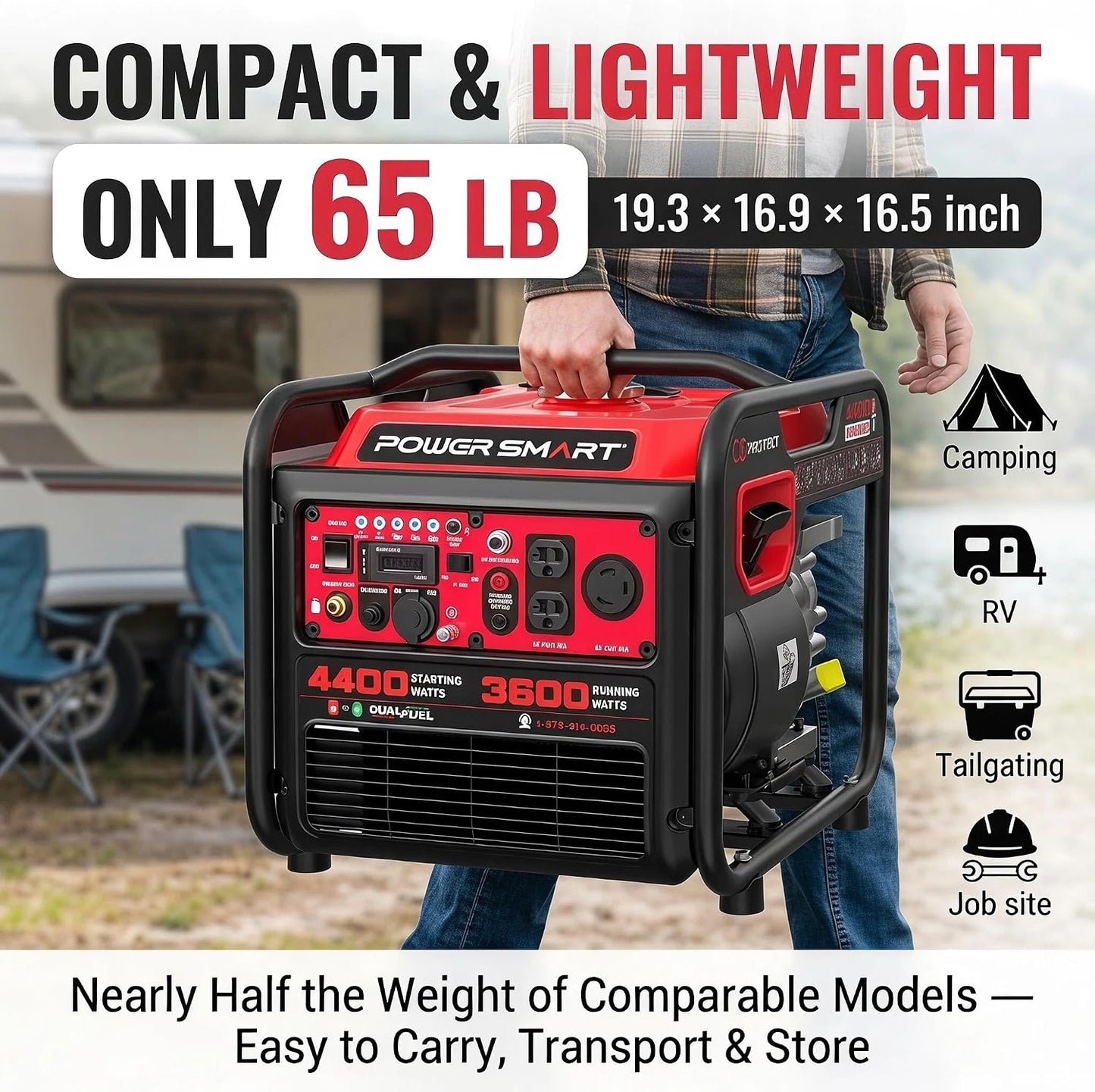 PowerSmart 4400W Dual Fuel Inverter Generator, Gas and Propane Portable Generator with 223cc Engine, 30A RV Ready, Auto Switch, EPA, CO Sensor, Parallel Ready, for Home Use, Camping Outdoor | 2026