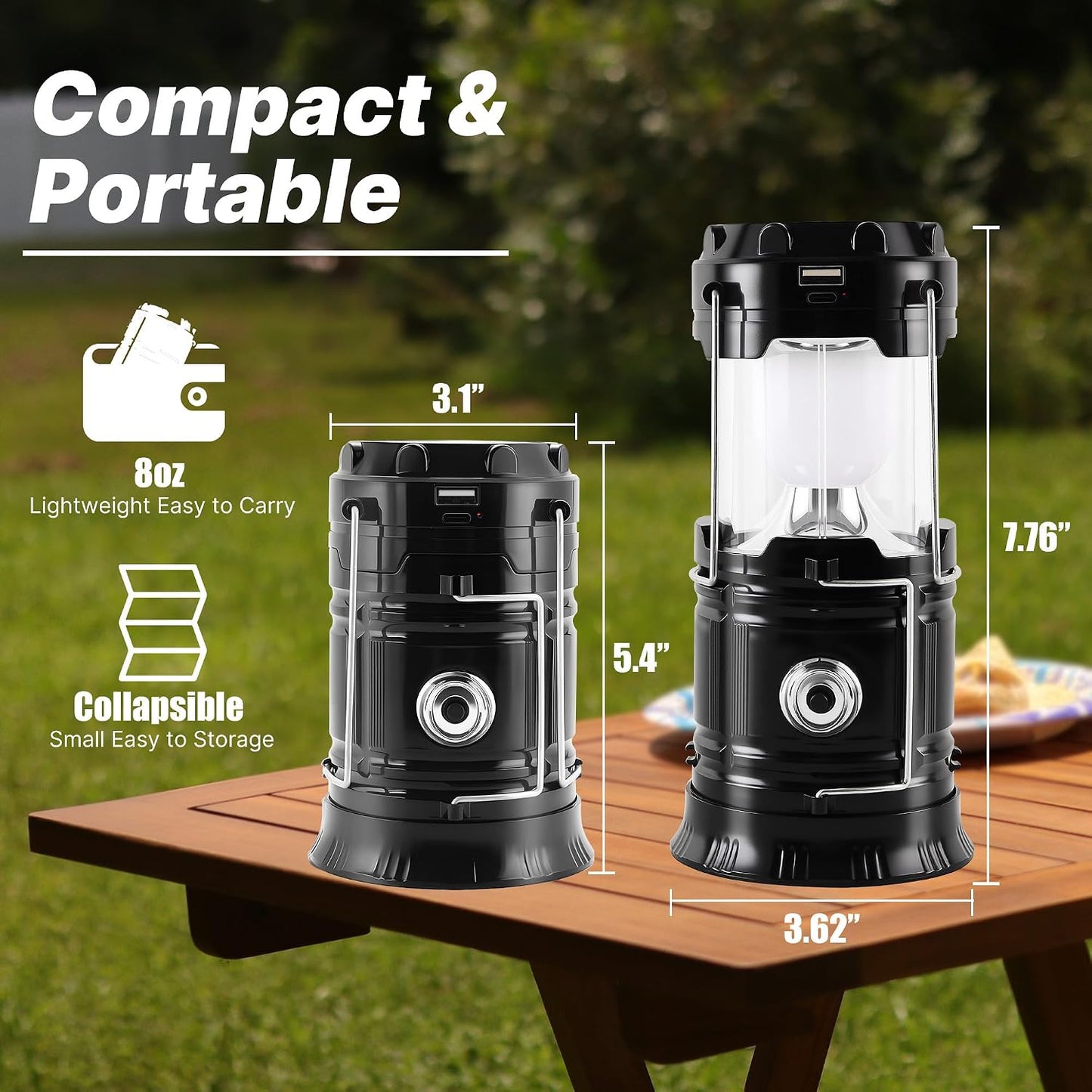 Lichamp Collapsible Portable Solar Camping Lantern, USB Rechargeable LED Flashlight - Survival Kits for Power Outages Hurricane Supplies Emergency, Indoor & Outdoor, 4-Pack