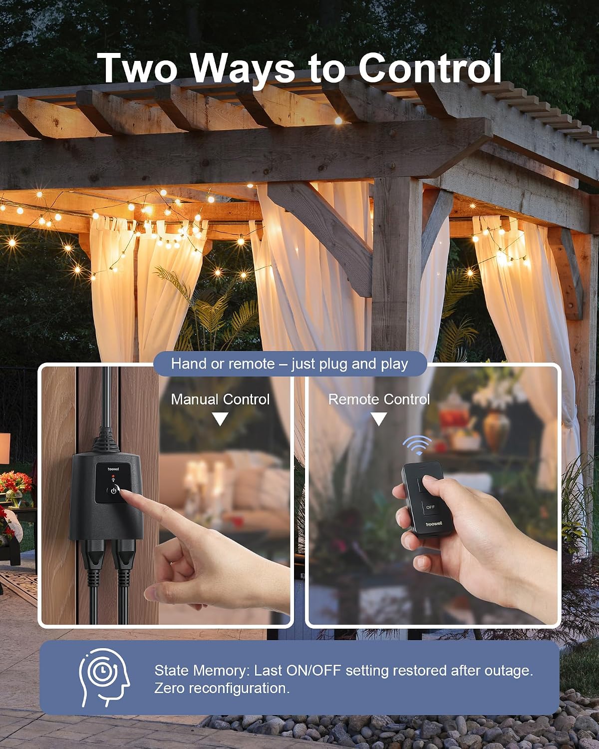 Outdoor Remote Control Outlet with Portable Magnetic Switch | 200FT Wireless Range, 15A/1875W Heavy Duty, Weatherproof for Lights, Fountains, Pumps, Household Appliances, ETL & FCC Listed