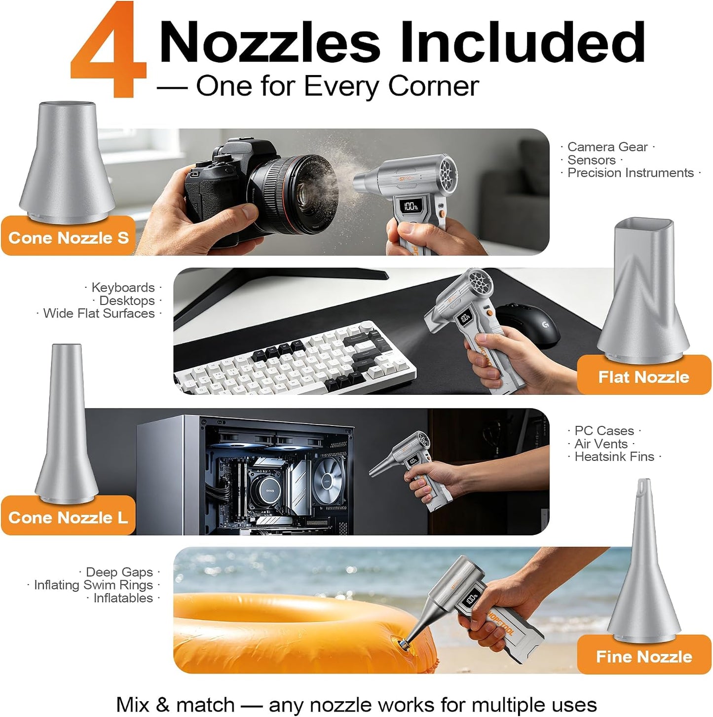 S7 Pro Compressed Air Duster, 150,000 RPM, Digital Display | Rechargeable compressed air duster with four speeds, digital display and LED light for PCs, keyboards, cars and home