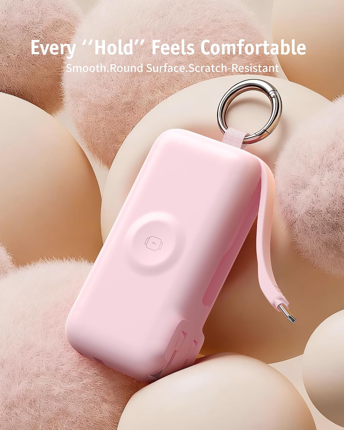 RORRY Flow Portable Charger 10000mAh 40W Wall Plug Power Bank Battery Pack | Built-in USB-C Cable, Keychain Design, Fast Charging, for iPhone 17/16/15, Apple Watch, iPad, 3-in-1, Travel Essential