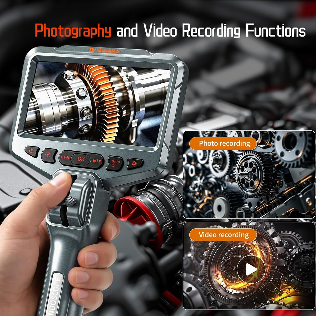 Two-Way Articulating Borescope, 1080P HD Inspection Camera with LED Lights | Industrial Endoscope Tool for Automotive HVAC Plumbing, 5ft Semi-Rigid Snake Probe, IP67 Waterproof & 4.5" IPS Screen
