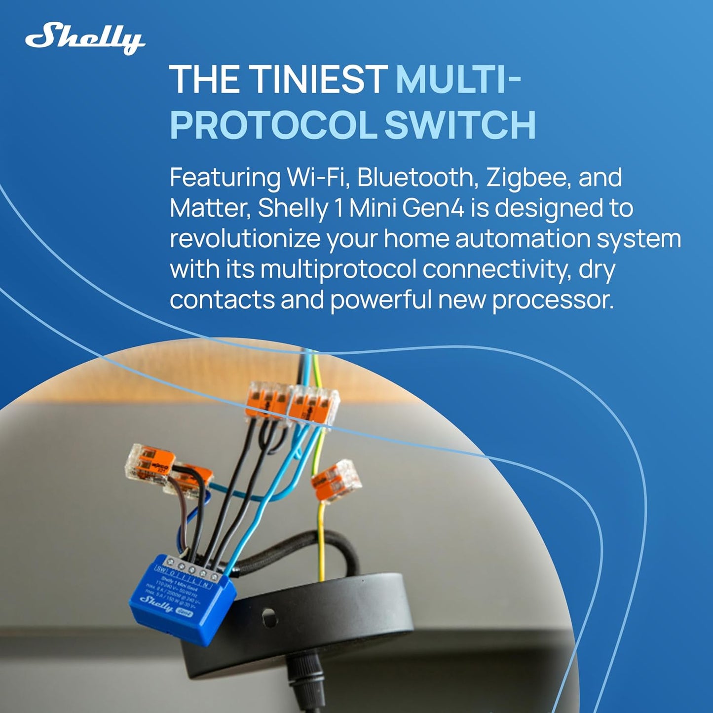 Shelly 1 Mini Gen4 | Wi-Fi, Zigbee & Matter Smart Relay Switch with Dry Contacts, 1-Channel 8A | Home Automation | Alexa, SmartThings, Google Home, Apple HomeKit Compatible | Garage Door Opener