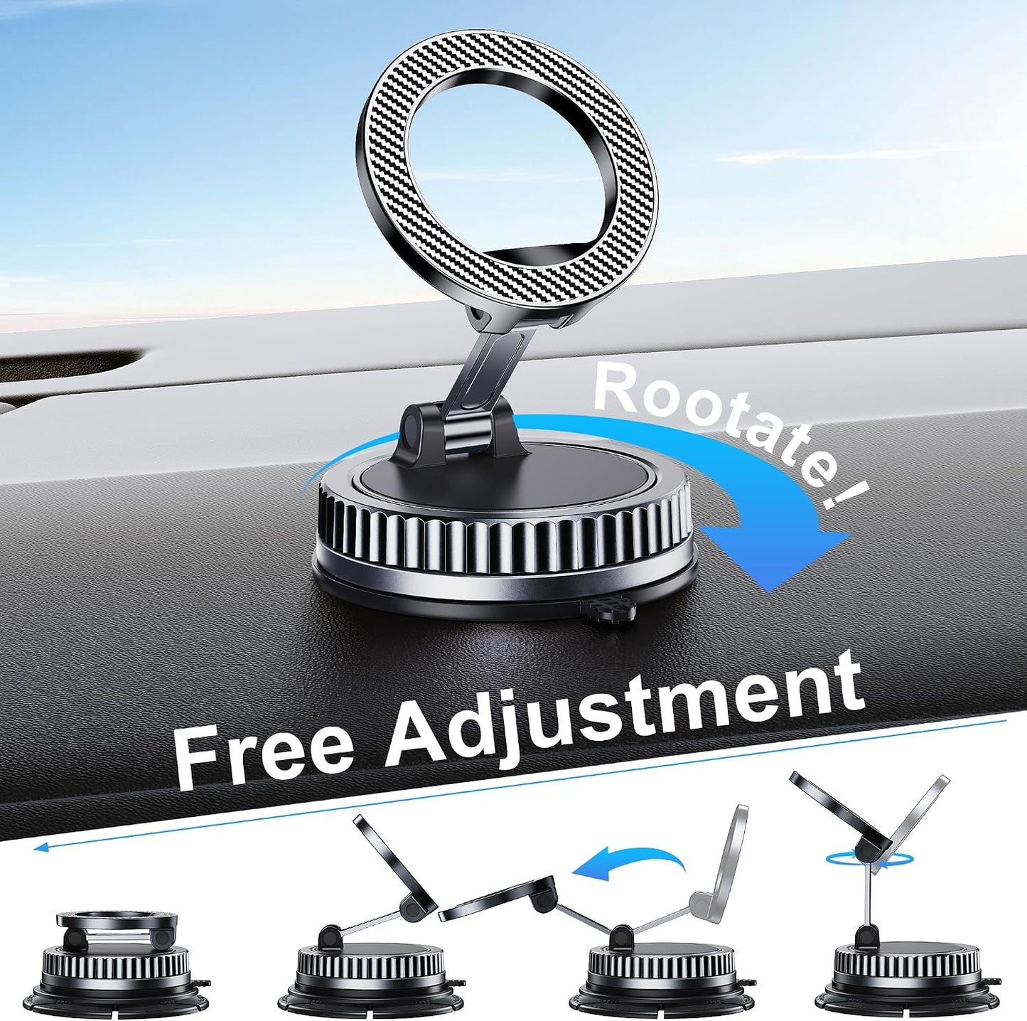 Car Phone Holder for Magsafe [2026 89+LBS Suction & 3700gf Magnetic] 360° Adjustable cell Phone Mount, Phone Holders for Your Car Dashboard Windshield Tripod Camera Video Stabilizers for iPhone 17-12