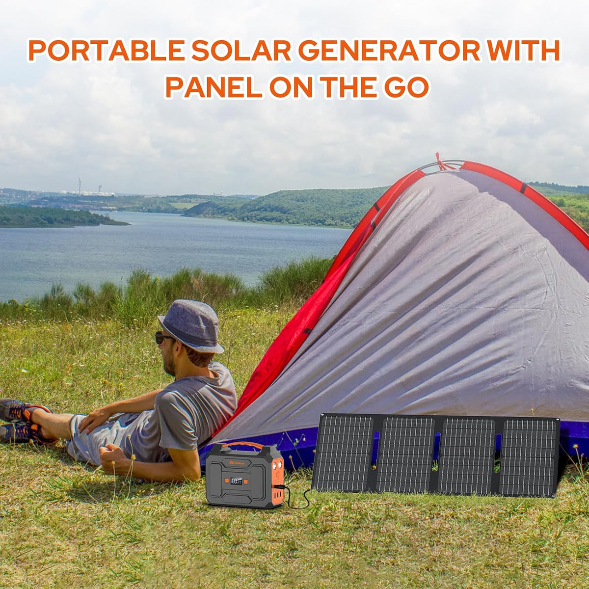 Portable Power Station with 40W Solar Panel, 100W Solar Powered Generator | Portable AC Outlet Camping Solar Power Bank 146Wh DC Battery Pack for Smart Device RV Outdoor Power Outage with Solar Charger
