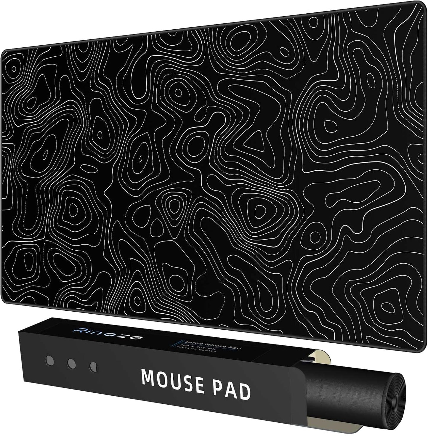 Rinaze Extra Large Gaming Mouse Pad with Black Topographic, XXL Mousepad, Big Mouse Mat Desk Pad, Non Slip Keyboard Pad for Gaming Computer Laptop PC Office Desk Accessories