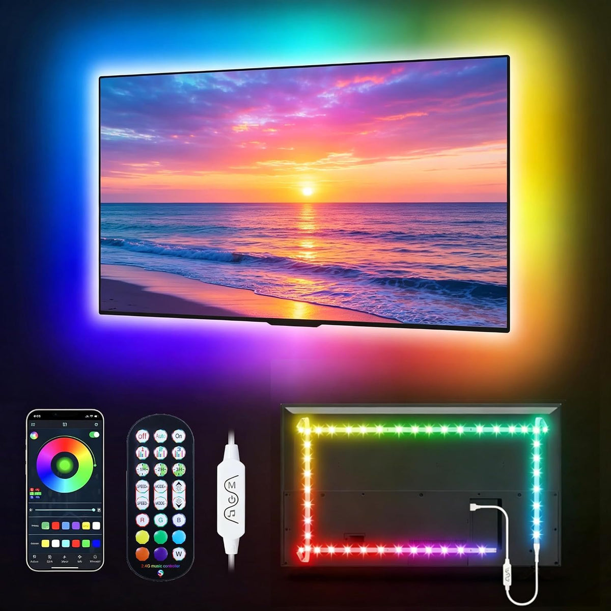 MATICOD LED Lights for TV Led Backlight, 16.4ft RGB Led Strip Lights for TV Lights Behind, USB Led Light Strip for 55-70in TV, Bluetooth APP Control Music Sync Ambient Lighting for Gaming Room