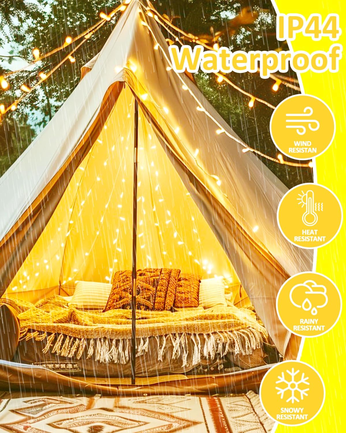 2 Pack 200 LED Battery Operated String Lights, 8 Modes Twinkle Fairy Lights | 66FT Warm White Christmas Lights Indoor Outdoor, Waterproof Battery Lights for Bedroom Party Porch Tree Holiday Decorations