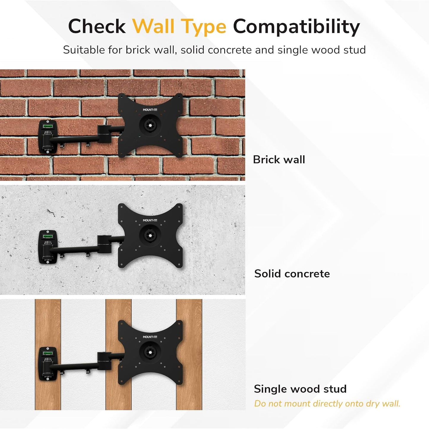 Mount-It! Full Motion TV Wall Mount Bracket for 13-42” Screens – 18" Articulating Arm, Quick Release Plate, Tilt Swivel Rotate, Anti-Theft Lock, Single Stud Install, Supports 44 lbs, VESA 75–200