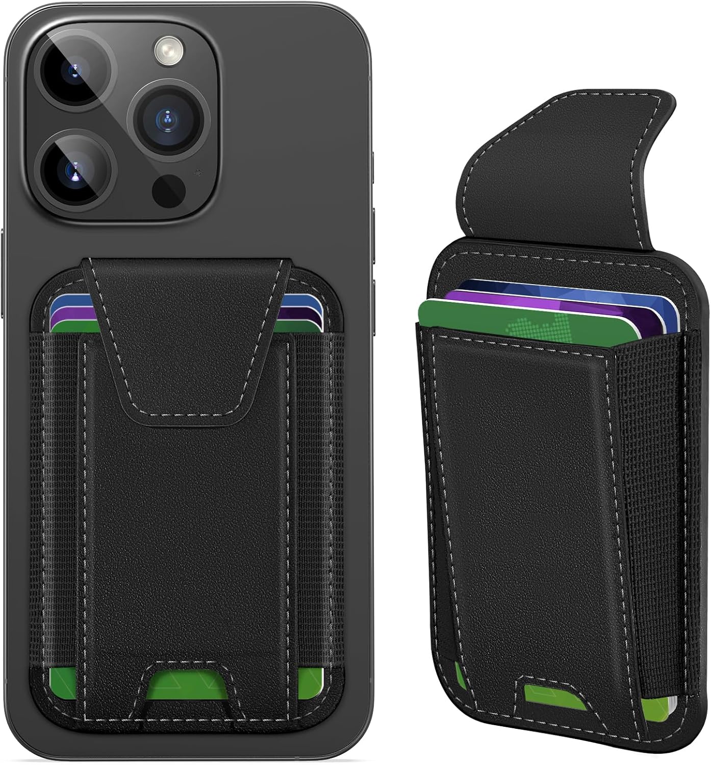 Miroddi for MagSafe Wallet with Privacy Flap, Strongest Magnetic Wallet | 7 Cards Holder, RFID Blocking, Leather Magnetic Phone Wallet for iPhone 17/16/15/14/13/12 Series and Pixel 10, Black & Black