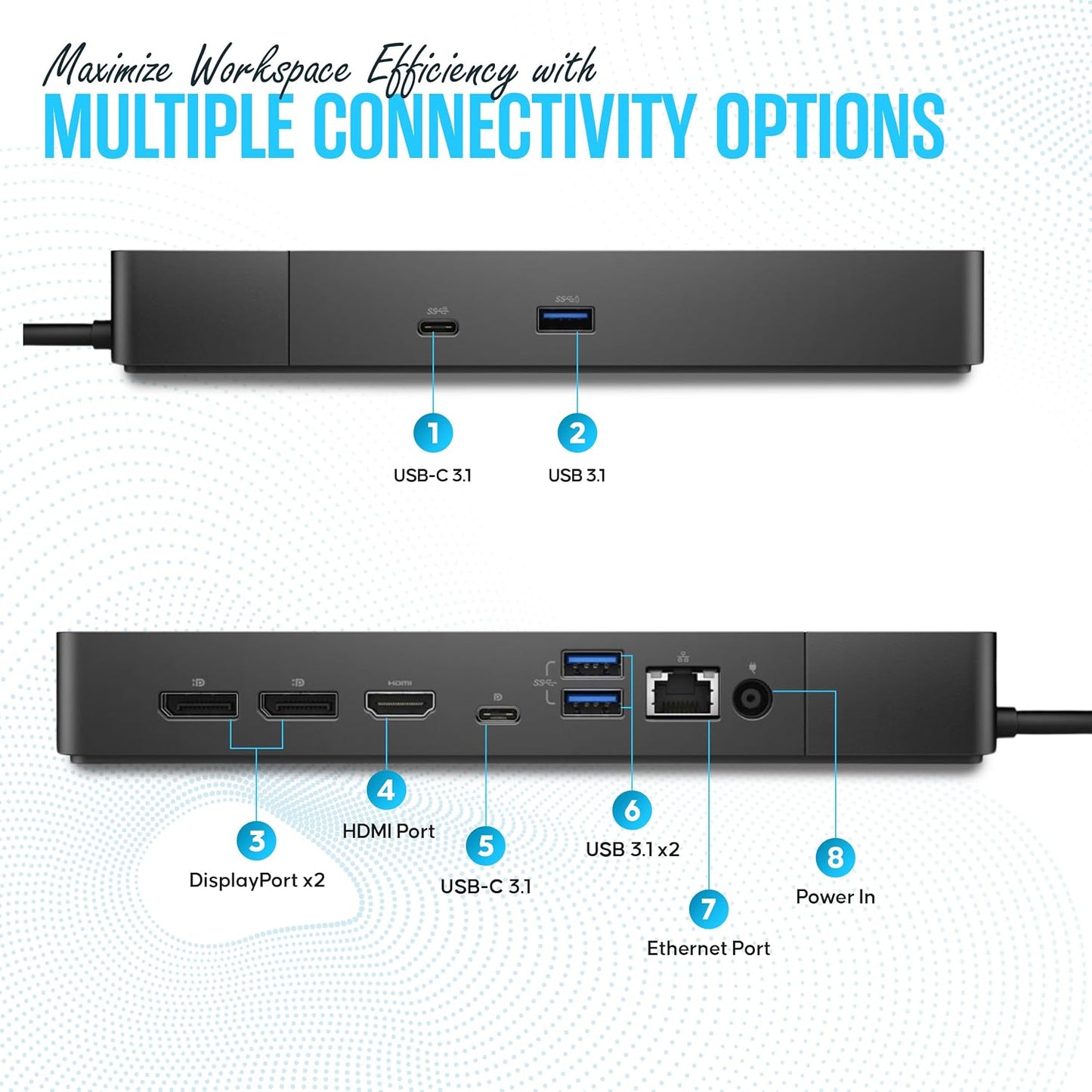 WD19 Dell Docking Station - Dual Monitor USB-C Dock with 180W & HDMI Cable | VGA & Mini DisplayPort Support, RJ45 Ethernet, Multiple USB 3.0/2.0 Ports, Audio Connectivity & One-Cable Workstation Setup