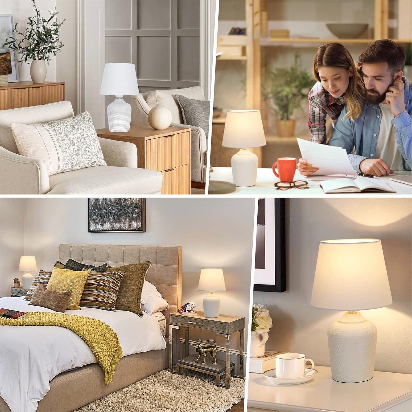 11.8’’ Small Table Lamps Set of 2 for Bedroom Kid’s Room Home Office, White | Cute & Unique, Perfect for Bedside Nightstand Desk Nursery Reading, Fabric Shade