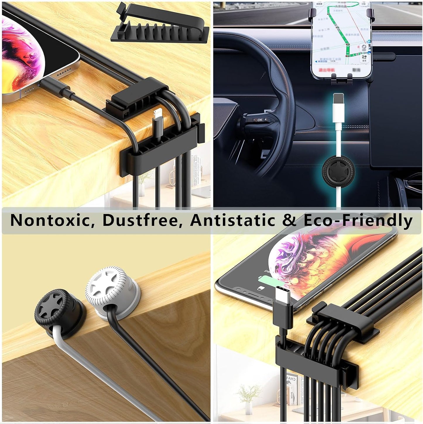 ELII 328Pcs Cable Management Kit, 8 Magnetic Cable Holder 69 Cable Clips | 4 Cable Sleeve Split,22Reusable Cable Strap,200 Nylon Cable Zip Ties ,25 Mounts TV Office,Nontoxic,Extra Strong Durable