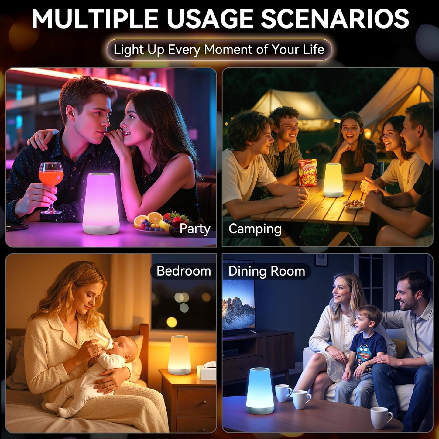 Auxmir Rechargeable Night Light, 13-Color Remote Control Lamp, Silver | touch control, 13 colors, 5 brightness levels, 4 lighting modes, 1/2/4/6-hour auto-off, portable for nursery and camping