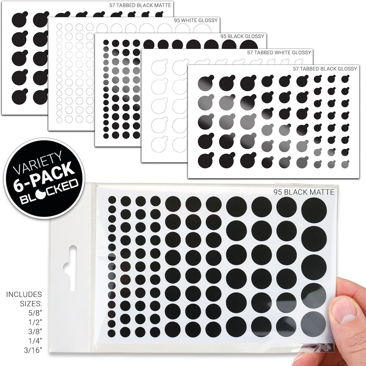 BLOCKED Original Vinyl Webcam Cover Stickers | 456 Restickable & Stackable Privacy Covers | for All Camera-endable Devices | Multi Finishes, Colors, & Sizes | 6-Pack Variety