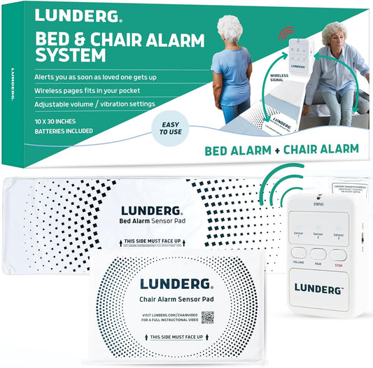 Lunderg Wireless Bed & Chair Alarm Set for Elderl & Fall Prevention