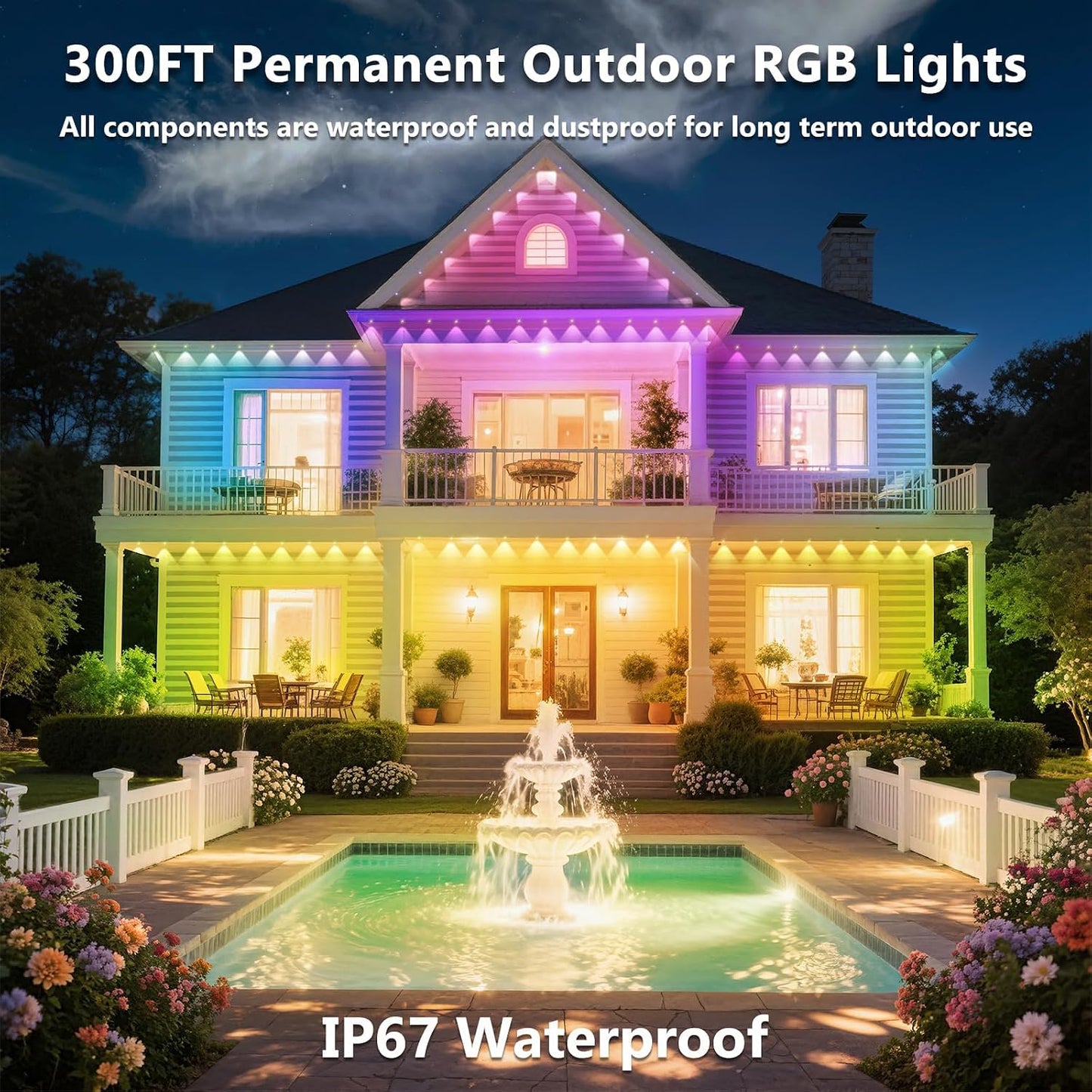 CETELUMA 300FT Permanent Outdoor RGB Lights, IP67 Waterproof Smart Eave Lighting, with App/Remote Control Eaves Light, DIY LED Scenes Modes for House Roof Decor,Christmas,Party