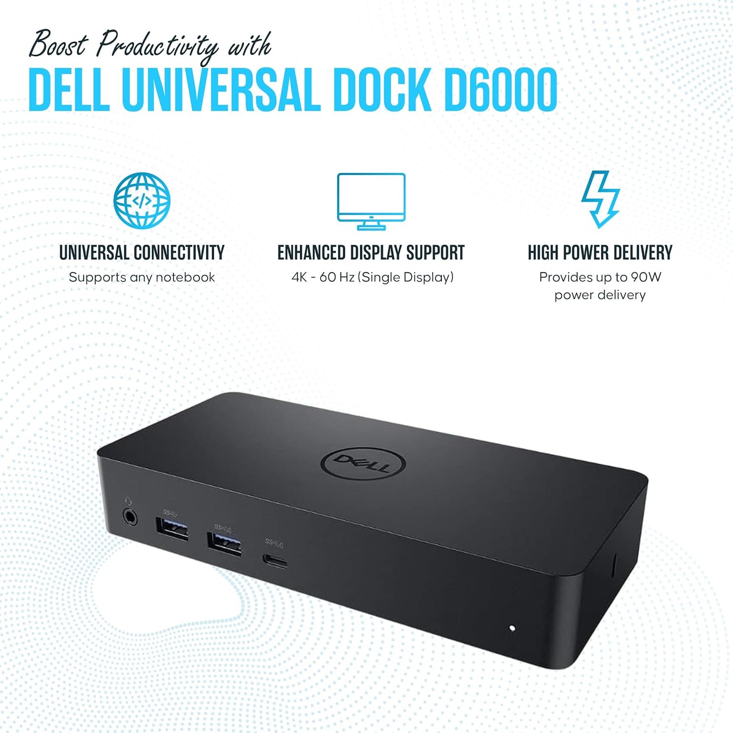 D6000 Dell Docking Station Dual Monitor with USB 3.0 & USB C - Universal Dock with 130W & HDMI Cable (Renewed)