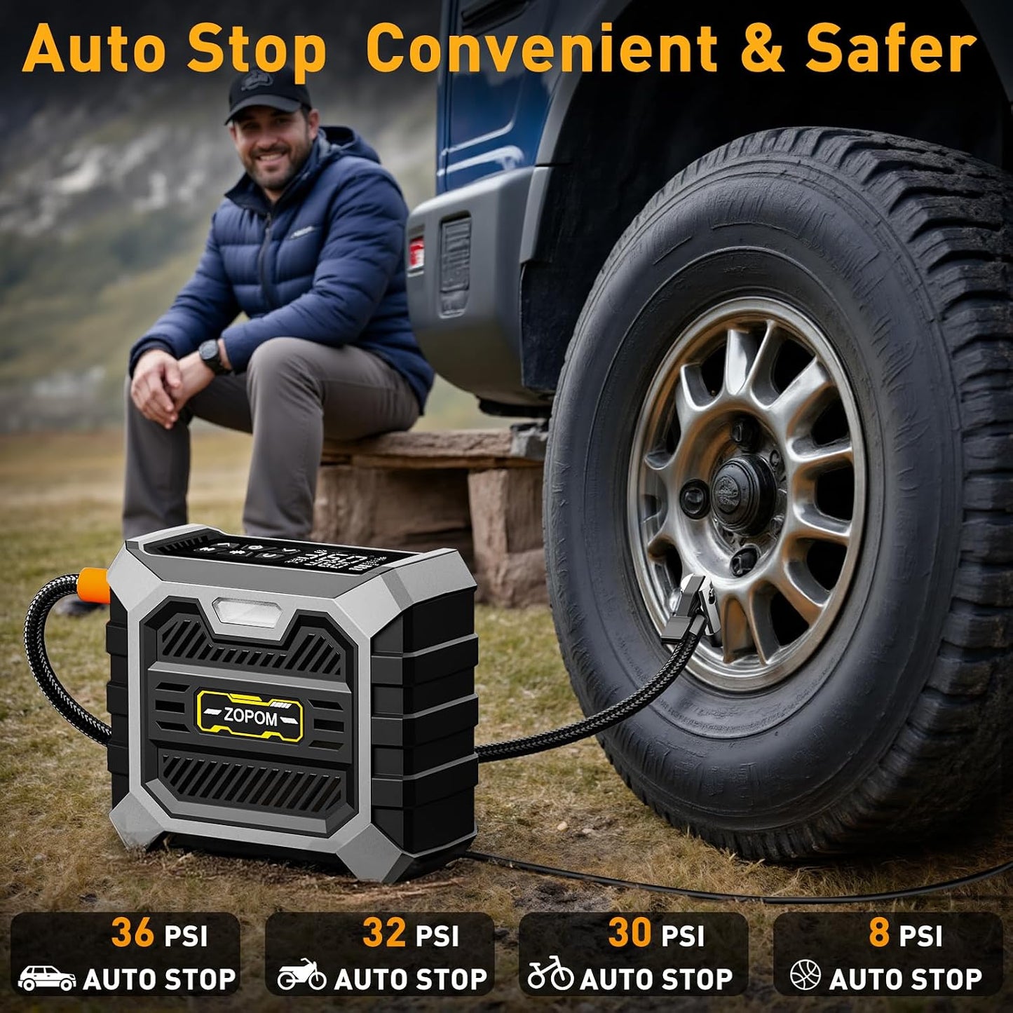 ZOPOM Tire Inflator Portable Air Compressor DC 12V Air Compressor Portable with Digital Pressure Gauge Air Pump for Car Tires - Car Accessories Bike, Motor