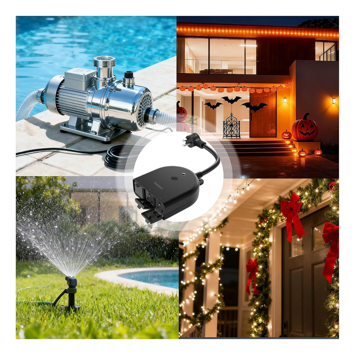 TESSAN Outdoor Smart Plug Waterproof, 2.4GHz WiFi Only, 15A/1875W Heavy Duty, 3 Individual Sockets Compatible with Alexa Google Home, Remote Control Timer