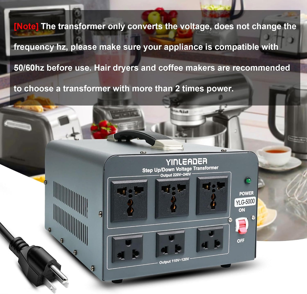 5000 Step Up/Down Transformer Converter 110/120Volt-220/240Volt | US Power Cord,Circuit Breaker Protection (Grey)