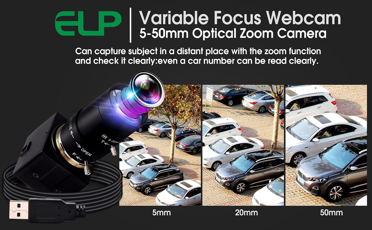 ELP 5-50mm Varifocal Lens 1080P USB Camera with H.264 High Definition Sony IMX323 Webcam for Android Linux Windows Industrial Video