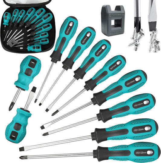 Magnetic Screwdriver Set 10 PCS,5 Phillips and 5 Flat Head Precision Screwdriver,Professional Cushion Grip and Non-Slip for Repair Home Improvement Craft,Green