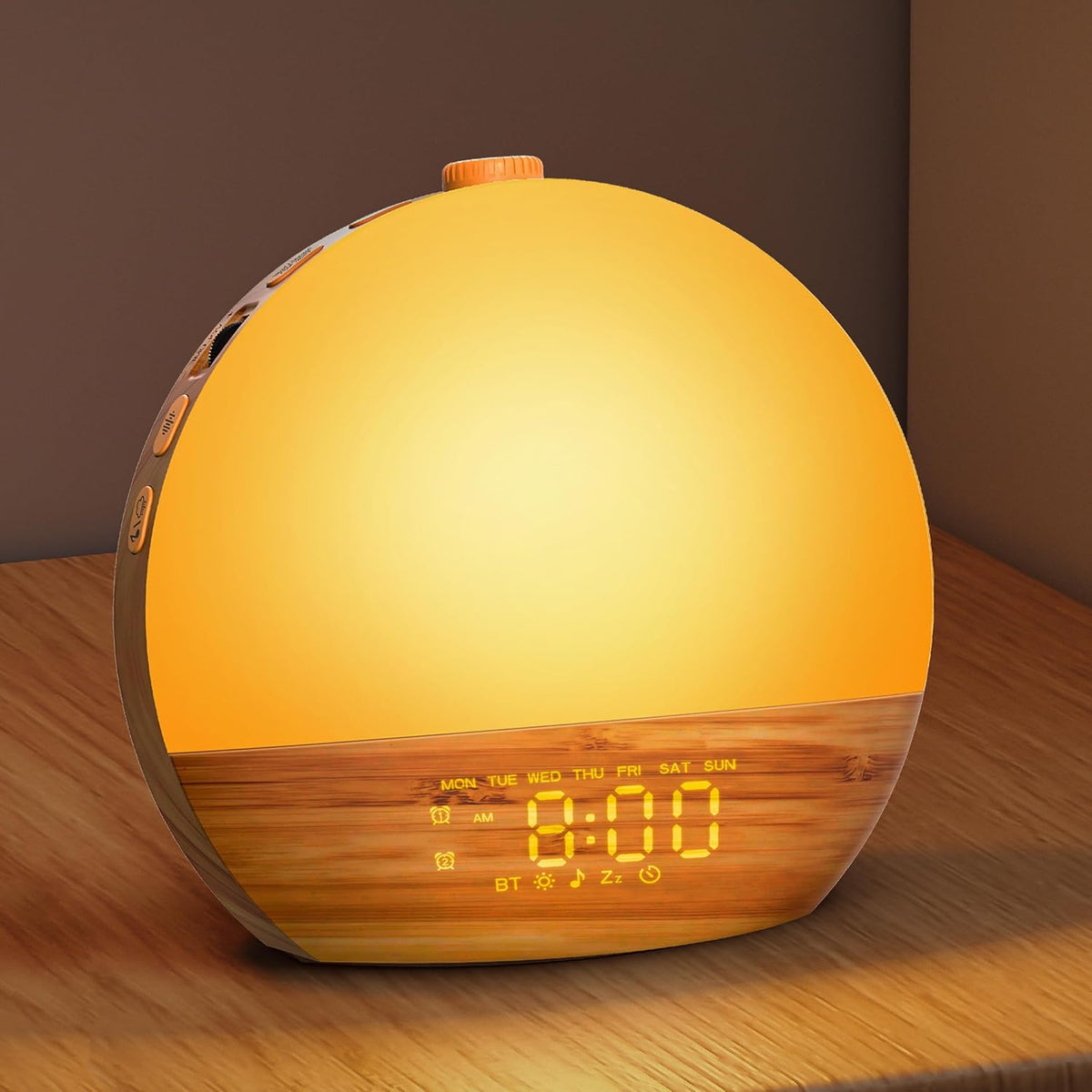 Geuuap Sunrise Alarm Clock, Noise Sound Machine Night Light, Wood Grain