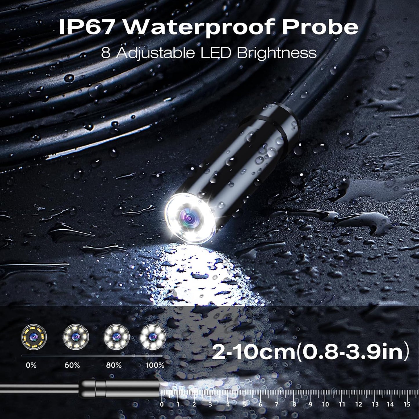 Endoscope Camera with Light, 1920P HD Borescope, 4.3" IPS Inspection Camera | AukonVee IP67 Waterproof Snake Camera with 8 LEDs, 16.5ft Semi-Rigid Cable, Great for Automotive and Pipe Repair Tools