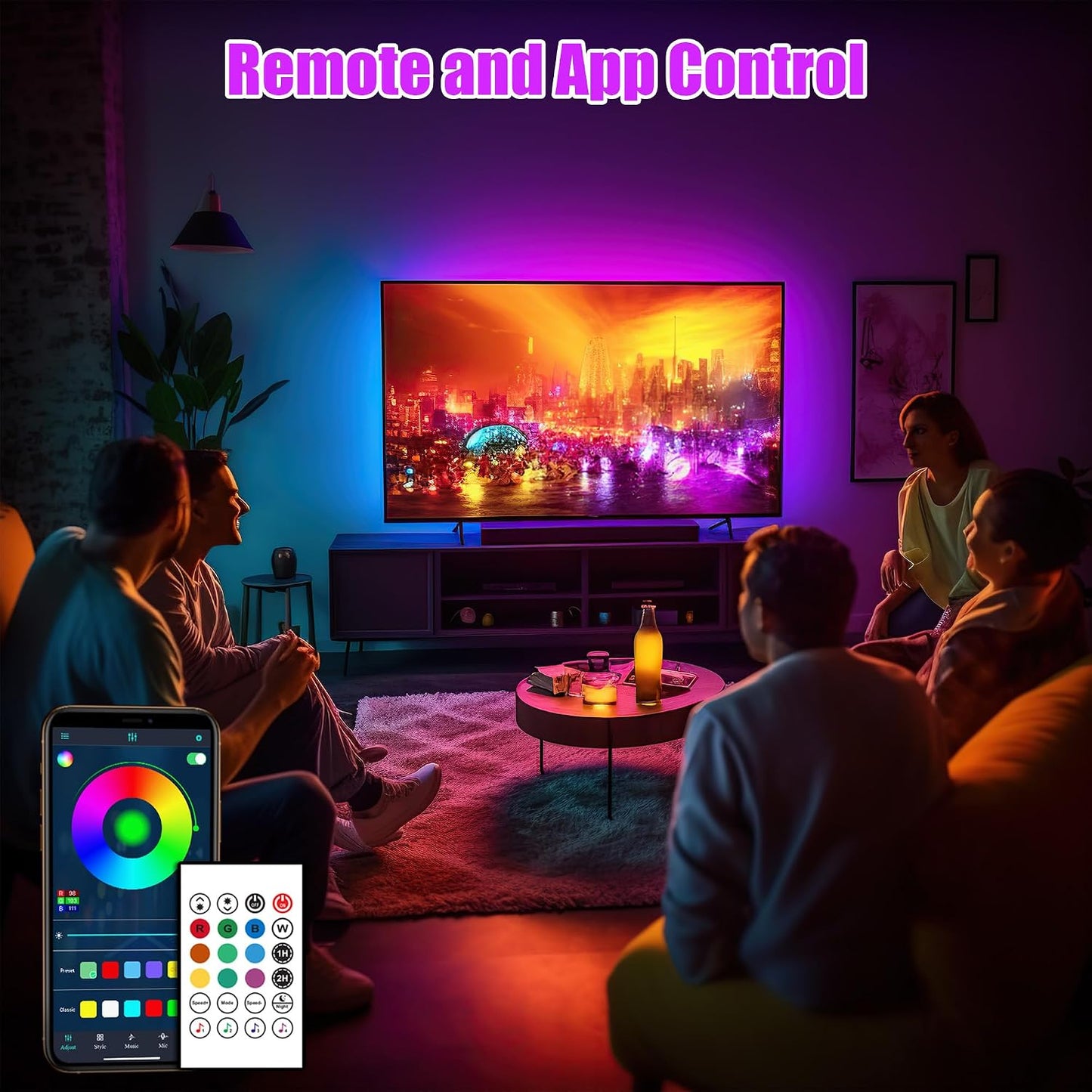 maylit 18ft ICRGB TV LED Backlight for 75-85in TVs | Bluetooth App & Remote, Music Sync with Sound, USB Powered, Color Changing Bias Glow, For HDTV Room Decor