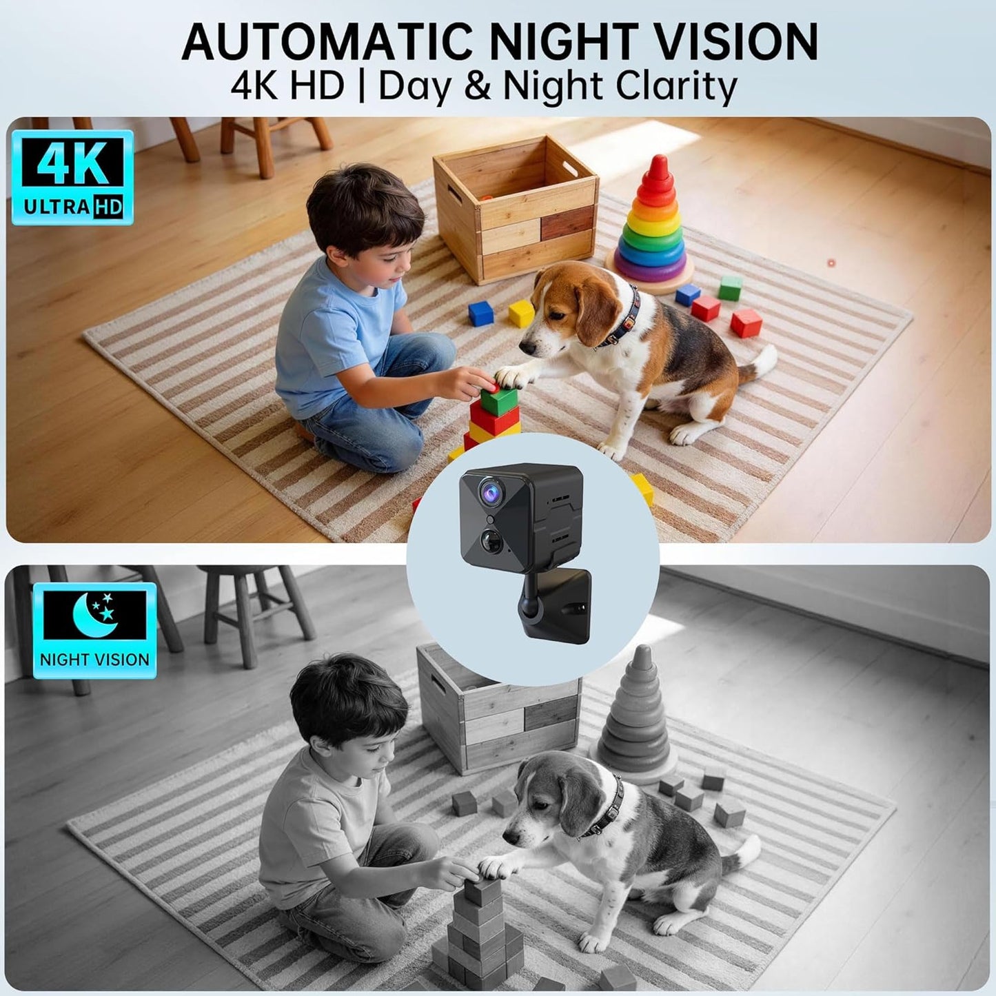 aidowocam 2026 Upgraded 4K HD Mini Security Camera, Wireless WiFi Indoor Nanny Cam with Night Vision, Motion Detection, Remote Viewing & 100-Day Battery Life