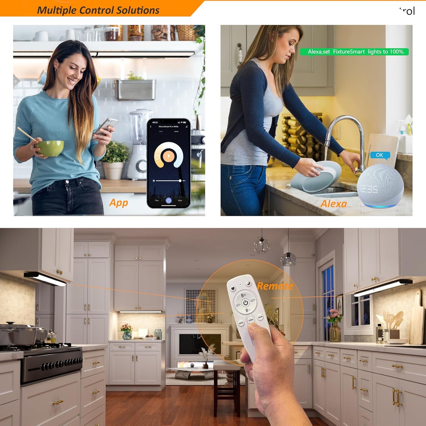 Smart Under Cabinet Lighting Hardwired Plug-in, Alexa & Google Compatible, Dimmable LED Under Cabinet Lights for Kitchen,18 Inch Under Counter Lights with App, Remote, 2700K-6500K Adjustable CCT