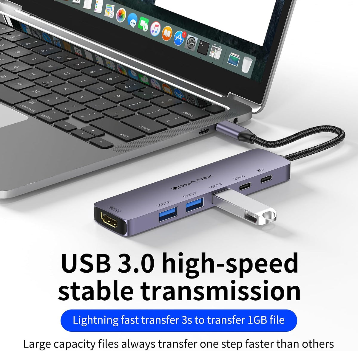 USB C HUB,USB C to 4K30hz HD Multi-Port Adapter,3USB 3.0 Ports and 1 5Gbps USB-C Data Ports,USB cSplitter with 4K30hz HD Port and PD 100W SmartCharging (T601)
