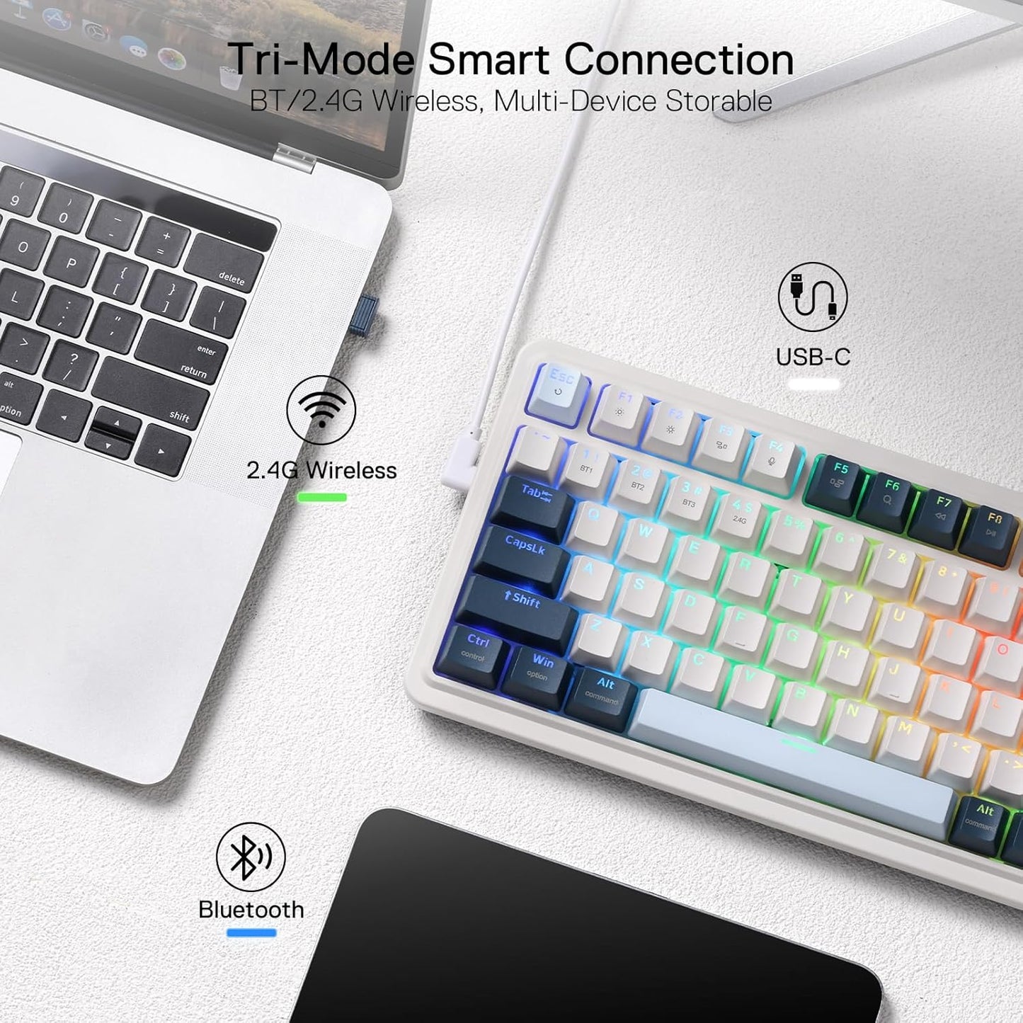 Redragon K686 PRO Wireless RGB Gasket Gaming Mechanical Keyboard, Easy Knob | Multi-Function Control Wheel, 0-Delay Tri-Mode, Cushioned 5-Layer Noise Dampening for Creamy Thocky Sound, Practical 98 Keys