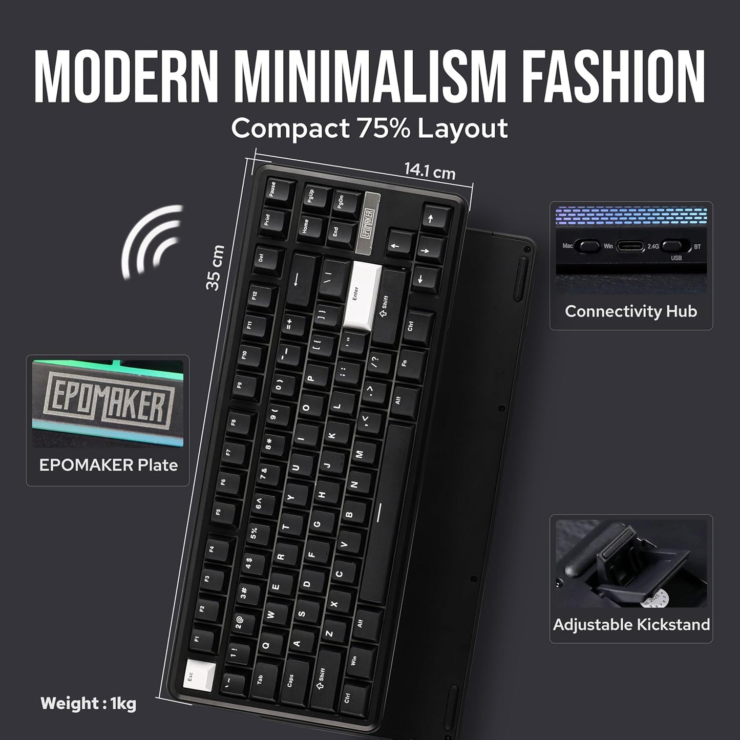 EPOMAKER TH85 QMK/VIA Wireless Gaming Keyboard, BT5.0/2.4GHz/USB-C | Hot-Swap Pre-lubed Custom Creamy Jade Linear Switches, Gasket Creamy Keyboard for PC/Mac/Office/Gaming (Black)