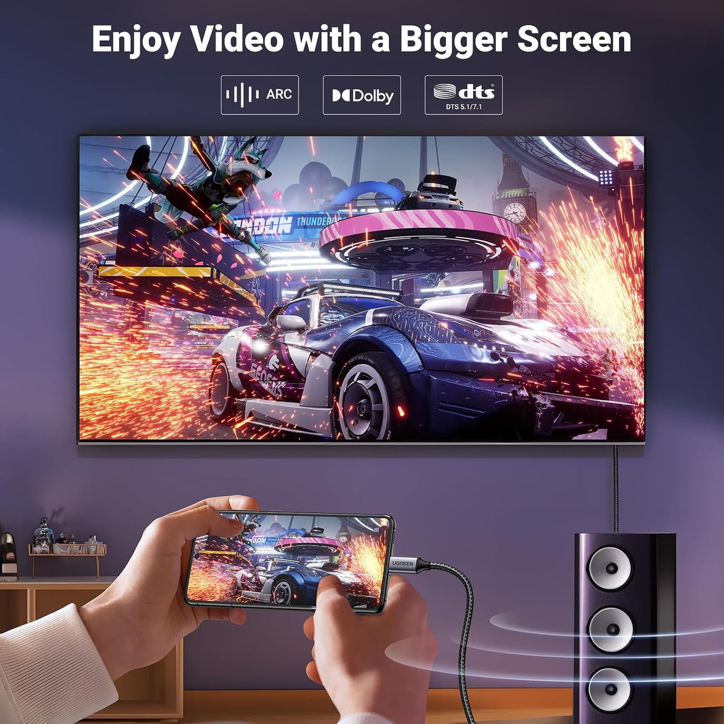 UGREEN USB C to HDMI 2.1 Cable 8K@60Hz 4K@240Hz for Home Office, 6.6FT | Unidirectional,48Gbps,HDR,HDCP2.3,Compatible for MacBook Pro Air iPad,Mac mini,iPhone 17 ProMax,Galaxy S26,Pixel 9,XPS