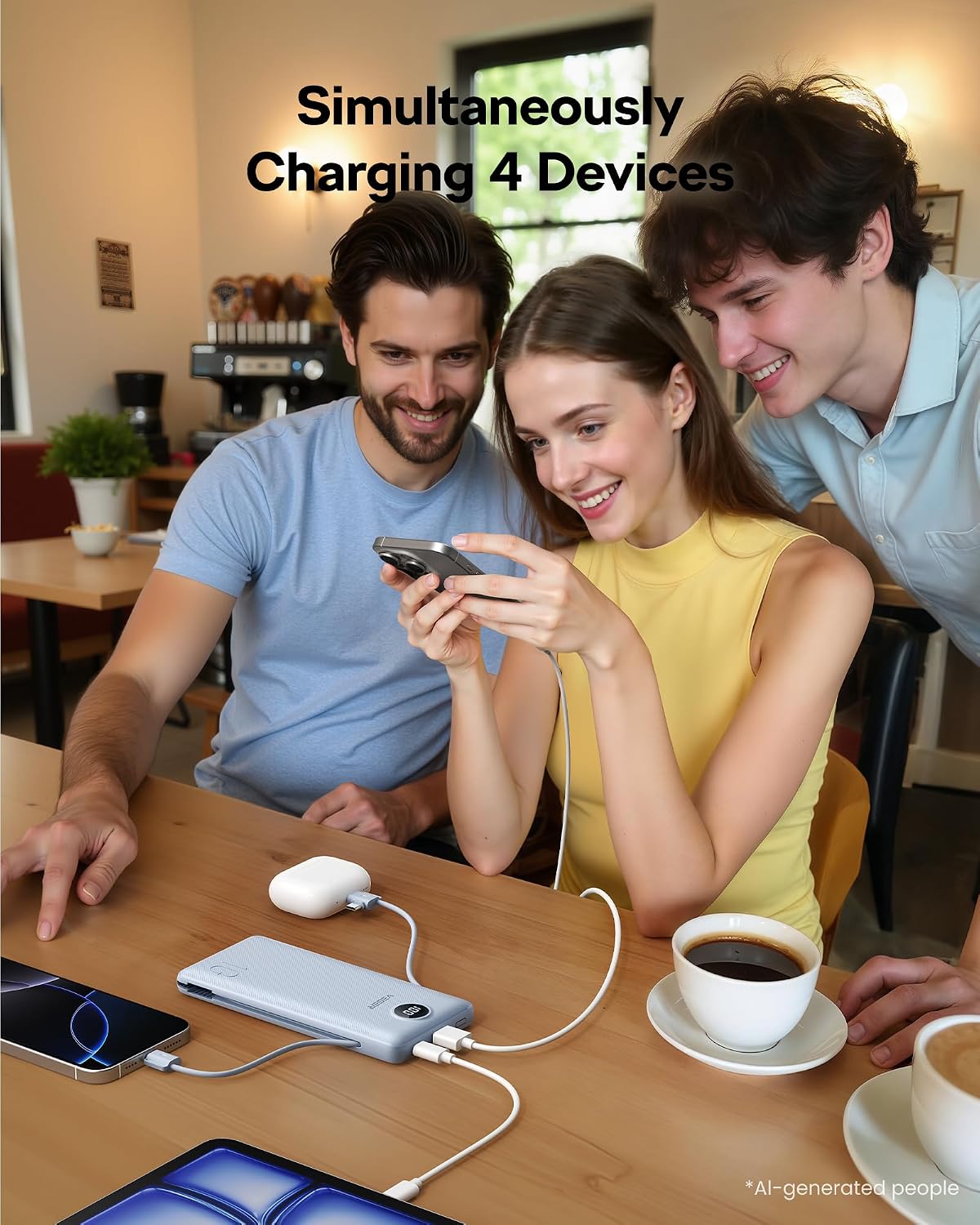 VEGER Portable Charger, 10000mAh Power Bank Built in Wall Plug and Cables | Ultra Slim, Charging 4 Devices Once, Travel Essentials, USB C Battery Pack for iPhone, iPad, Samsung, Android, Tablets, Blue