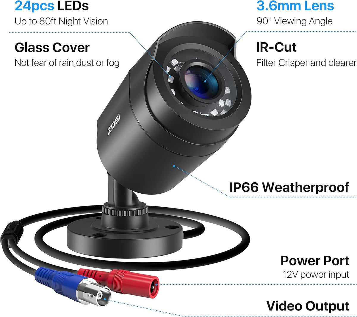 ZOSI 4 Pack 1080P HD TVI Wired Security Cameras, Outdoor Indoor Bullet Cam