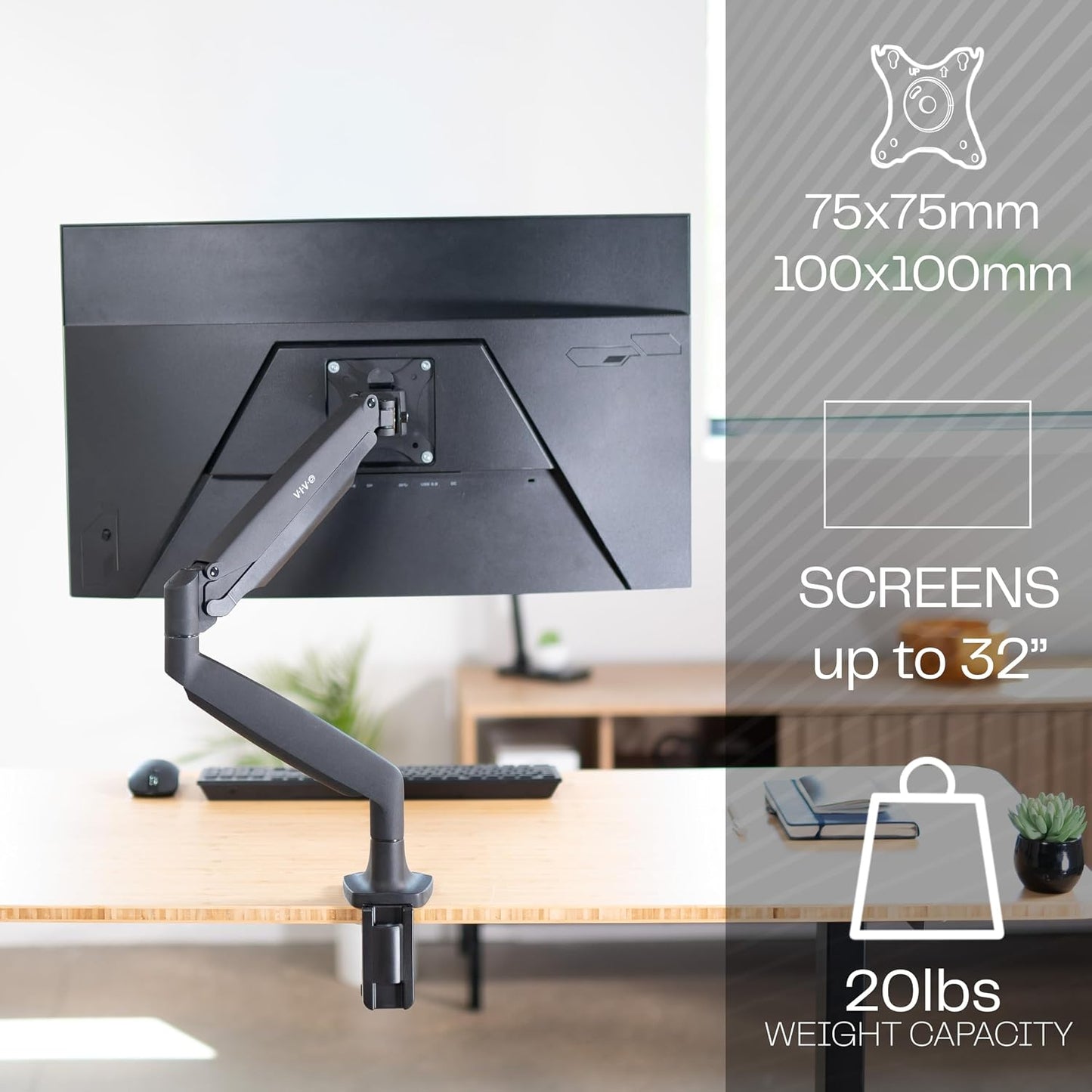 VIVO Premium Aluminum Height Adjustable Single Monitor Articulating Desk Mount Stand w/Gas Spring Arm Fits up to 32" Screen (STAND-V001Q)