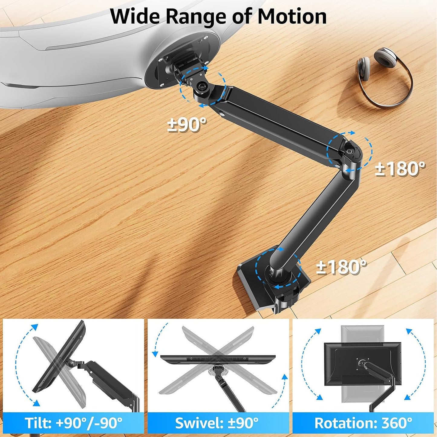 MOUNTUP Heavy Duty Monitor Arm for 49 inches, 44 lbs Curved Screens, Ultrawide Single Monitor Desk Mount, Monitors Stand for Samsung Odyssey G9 and More, VESA Mount with Clamp & Grommet Base
