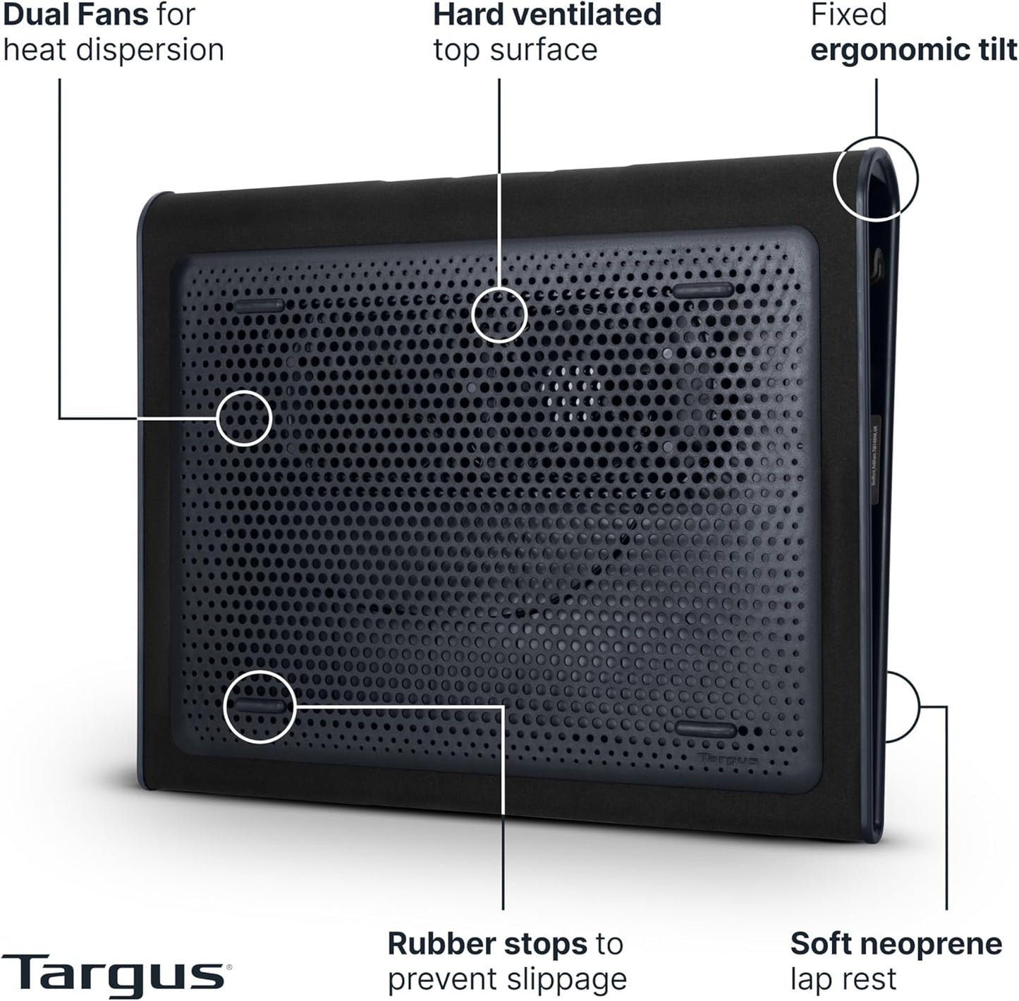 Targus 17 Inch Dual Fan Lap Chill Mat - Soft Neoprene Laptop Cooling Pad for Heat Protection, Fits Most 17" Laptops and Smaller - USB-A Connected Dual Fans for Heat Dispersion (AWE55US)