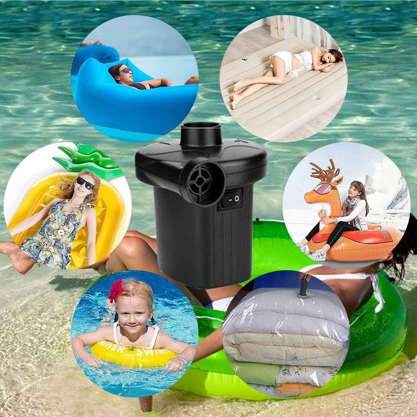 Air Pump Air Mattress Pump for Inflatables Blow up Pool Raft Bed Boat Toy, Quick-Fill, for Outdoor Camping, Inflatable Cushions, Electric Air Mattress Beds, Boats, Swimming