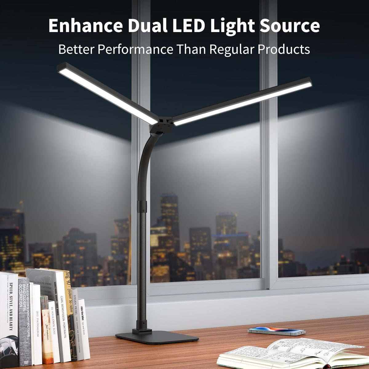 LED Desk Lamp Architect Task Light Dual Head Modern Flexible Gooseneck Tall